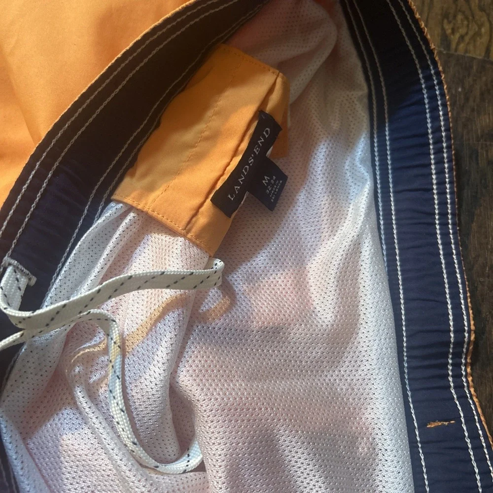 Lands End Mens‎ Swim Trunks Orange Mesh Lined Pockets Size Medium 32 34 Casual